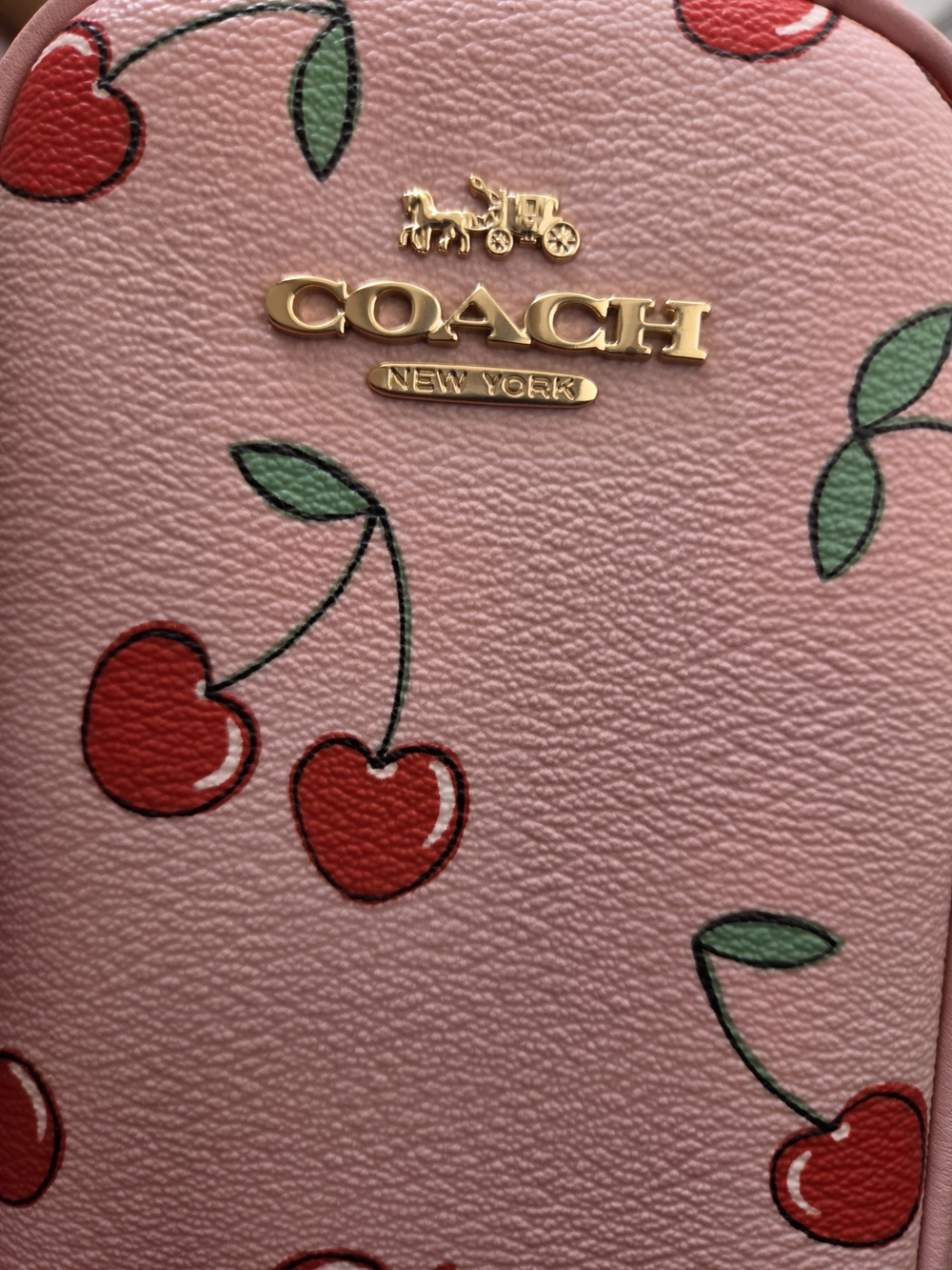 COACH New York Red Cherries on Pink Crossbody Wallet/Crossbody/Phonecarrier